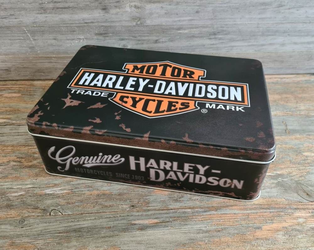 Harley Davidson Flat Rectangle Storage Tin. Vintage look Tin, Genuine